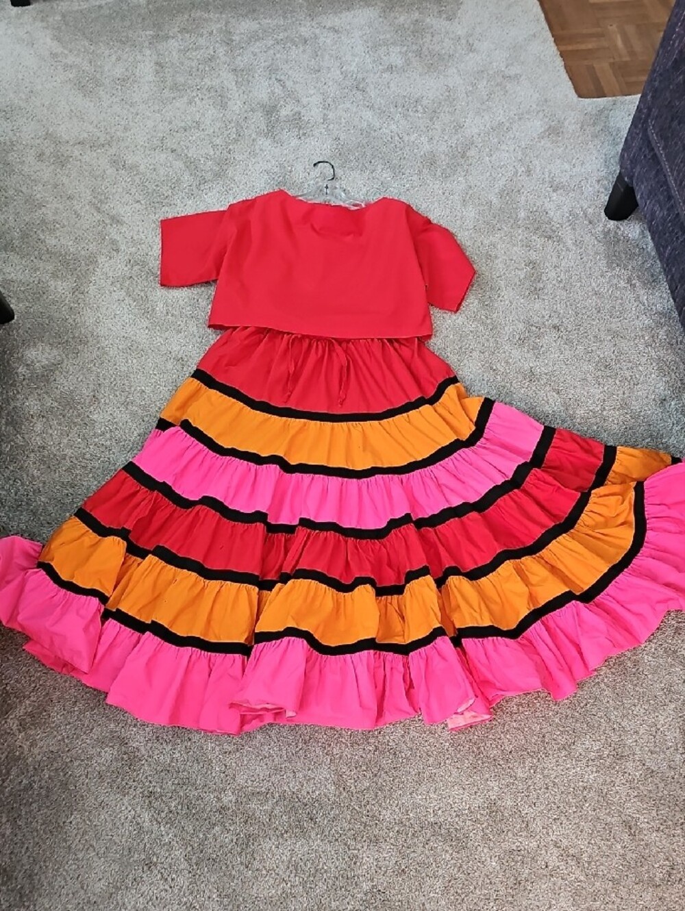 Albert Nipon Multicolor Tiered Maxi Skirt SET Red,& Orange & Pink, Vintage Set - Picture 10 of 16